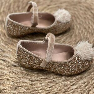 Harper Canyon Sparkle Gold Pom Pom Fancy Dress Flats Girls Size 7